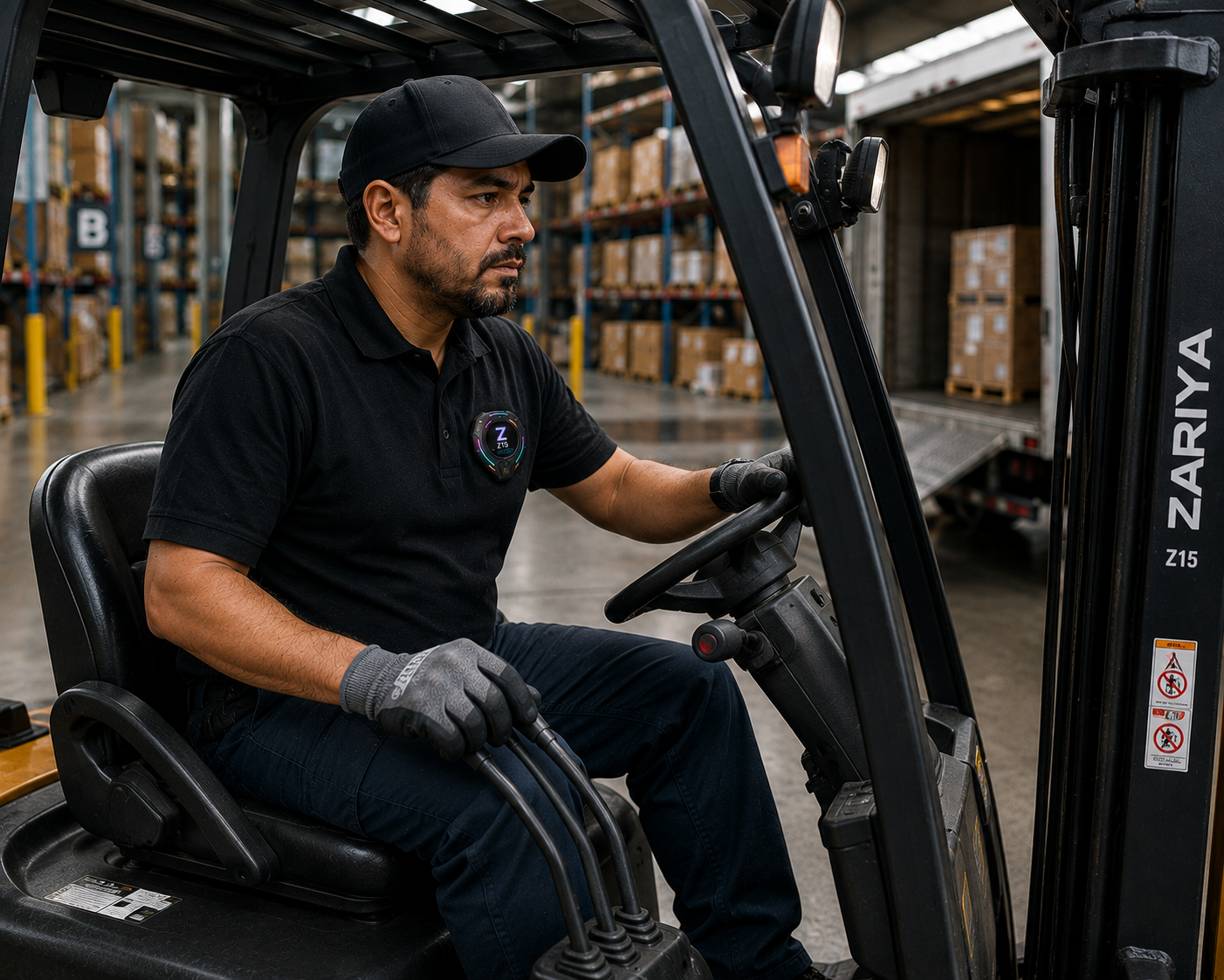 ZARIYA on a forklift operator (Design Concept — Pre-Production)