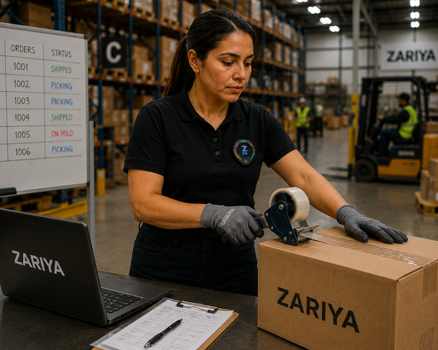 ZARIYA on a warehouse associate (Design Concept — Pre-Production)